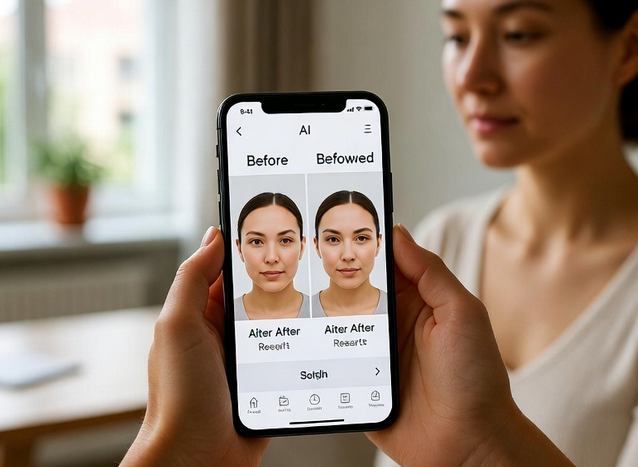 Patient viewing AI-powered before and after results on a phone