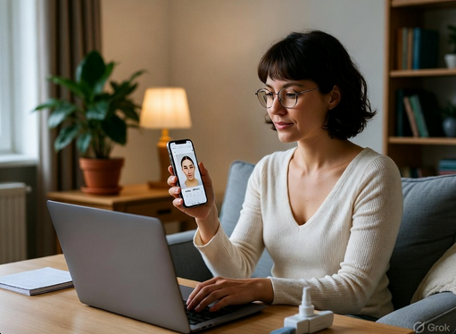 Mobile injector working comfortably from home with laptop and phone